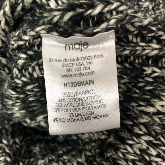 Maje Cable Knit Sweater Black White Heather/Marled Cotton/Linen/Kid Mohair M - Picture 8 of 8